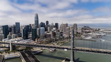 SAN FRANCISCO, CA USA - July 28, 2025:  An aerial view of San Francisco reveals a vibrant cityscape of rolling hills, diverse architecture, and iconic landmarks nestled along the edge of the Pacific coast.