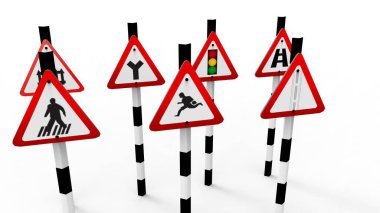 3D render, 3d çizimi bir yol işaretleri. Beyaz bir arka plan üzerinde.