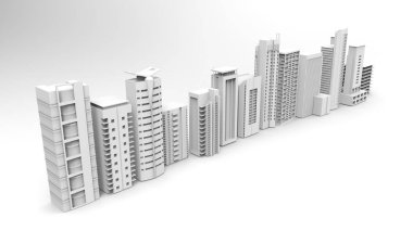 3d rendering. 3d illustration. Buildings, skyscrapers, metropolis image. On a light background.