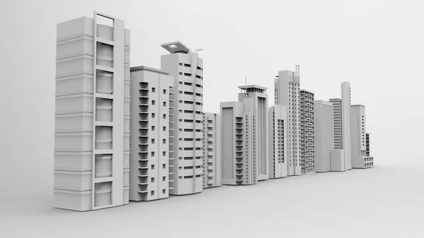 Budovy, mrakodrapy, metropole obrazu. 3D obrázek. Na světlém pozadí. — Stock fotografie