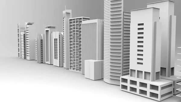 Edifici, grattacieli, immagine della metropoli. Illustrazione 3d. Su uno sfondo chiaro . — Foto Stock