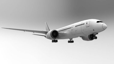3D Resim, 3d render. 3D görüntü. Uçak, Havaalanı, Boeing. Hafif bir arka plan üzerinde.
