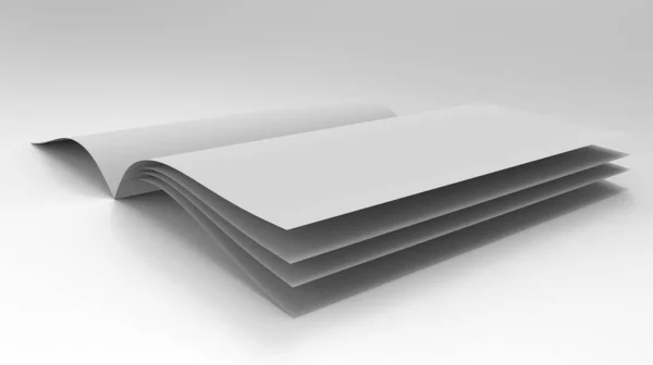 Papierbögen auf hellem Hintergrund. Weißbuch auf dem Tisch. 3D Illustration, 3D Renderer. — Stockfoto