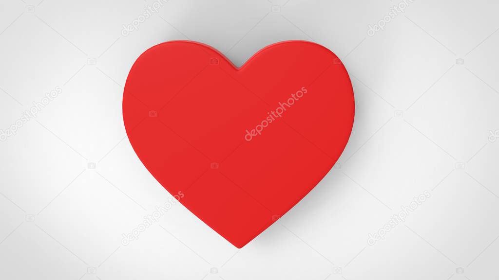 Box in the form of a heart, closed on a white background. 3d rendering, 3d illustration.