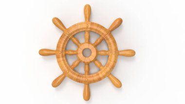 3D görüntüleme, 3D resimli gemi direksiyonu beyaz arka planda.