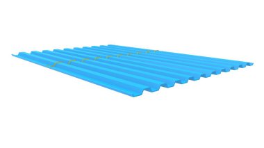 3D çizim, 3D çizim. Güverte, çatı için profesyonel çarşaf. İnşaat malzemeleri, metal fayanslar..