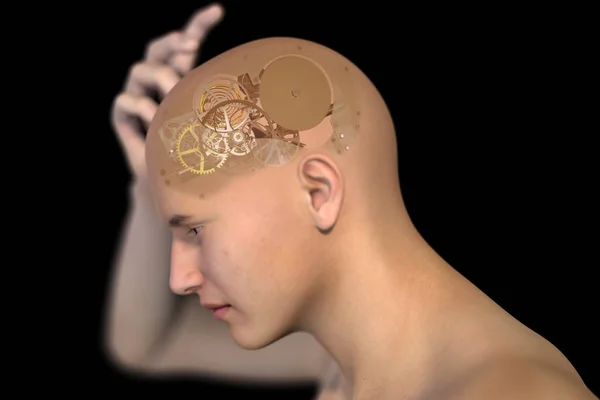 インスピレーション概念の脳のギアと人間の — ストック写真