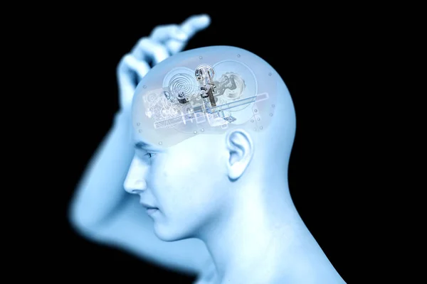 Menschliches Röntgenbild Mit Zahnrädern Für Gehirne Inspirationskonzept — Stockfoto