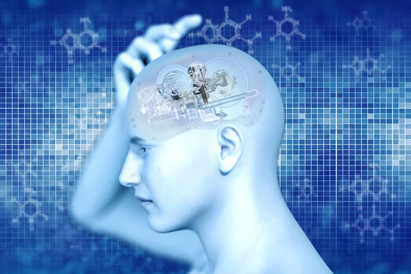 Raios Humanos Com Engrenagens Para Cérebros Conceito Inspiração — Fotografia de Stock