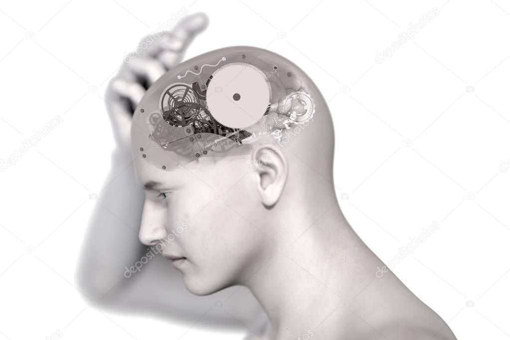 Human x-ray with gears for brains, inspiration concept
