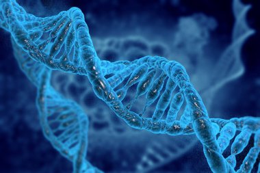 3d resimde tıbbi arka plan üzerinde DNA molekülleri.