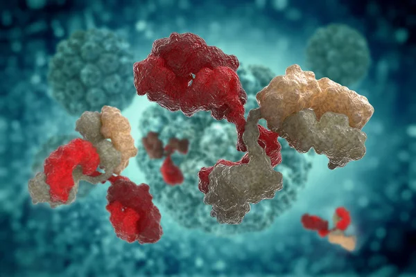 Αντισώματα στην κυτταρική κίνηση του ιού. εικονογράφηση 3D. Εικόνα Αρχείου