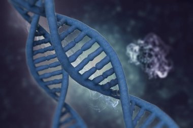 3d resimde tıbbi arka plan üzerinde DNA molekülleri.