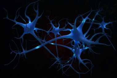 Bilim arka plan üzerinde 3d illüstrasyon nöronlar hücre beyni.
