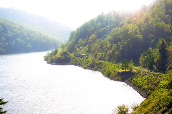 Train Going Lake Sakhalin — Stock Photo, Image