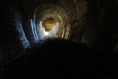 Şeytan'ın Bridge'de yarı sökülmüş demiryolu üzerinde yer alan Sahalin bölgesi streç Nikolaychuk Kamyshevo Sahalin.