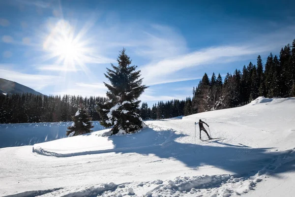 Felnőtt Férfi Futó Sífutás Havas Holiday Resort Hohentauern Hegy Kleiner — Stock Fotó