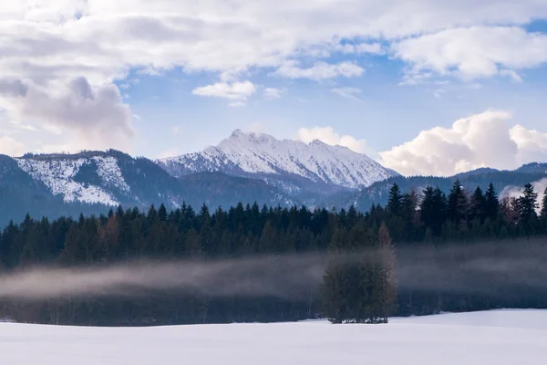 Blick Von Bad Mitterndorf Auf Den Schneebedeckten Kammspitz Einem Bewölkten — Stockfoto