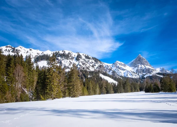 Panoramisch uitzicht over de besneeuwde plateau Kaiserau met berg Admonte — Stockfoto