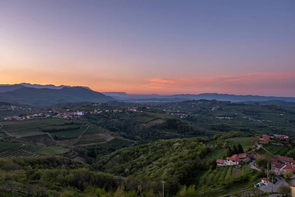 Village Kojsko μεταξύ αμπελώνων σε οινοπαραγωγική περιοχή Brda στη Σλοβενία — Φωτογραφία Αρχείου