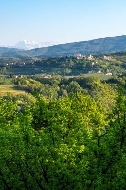 Julian Alps ile Slovenya Brda küçük köy Smartno
