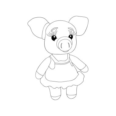 Bir oyuncak domuz 2019 sembolüdür. Çizgi film karakteri. Doğrusal el-çizim.