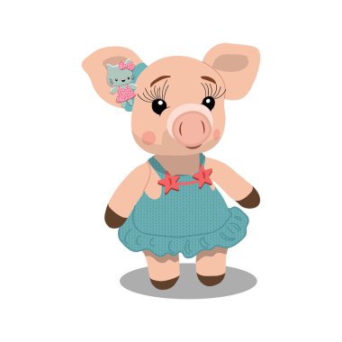 Bir oyuncak domuz 2019 sembolüdür. Çizgi film karakteri. El-çizim.