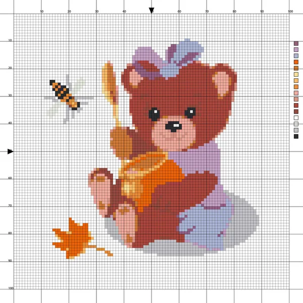 蜂蜜のポットとおもちゃのクマ クロスステッチの方式です 創造性と針仕事のための要素 — ストックベクタ