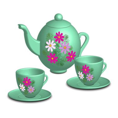 Üç boyutlu gerçekçi görüntü yemekleri. Mutfak eşyaları kümesi.