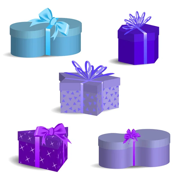 各种形状的礼品盒 带丝带和蝴蝶结 一套节日礼品 — 图库矢量图片