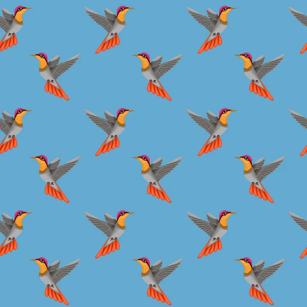 Pájaros pequeños, Colibríes. Patrón sin costuras para fondo, pared — Archivo Imágenes Vectoriales