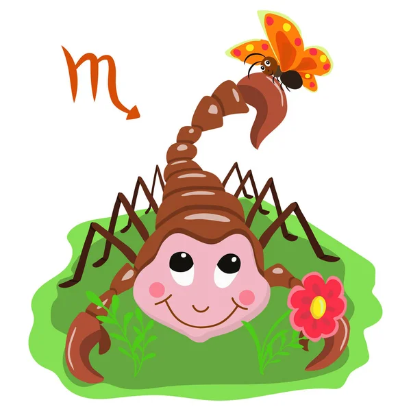 Astrologie Signe Zodiaque Scorpion Illustrations Drôles Pour Enfants Dans Style — Image vectorielle