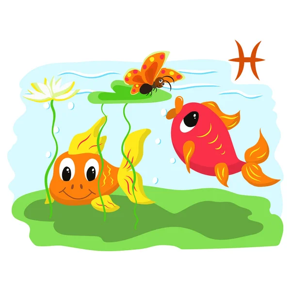 Astrologie Dierenriemteken Vissen Grappige Kinderen Illustraties Cartoon Stijl — Stockvector