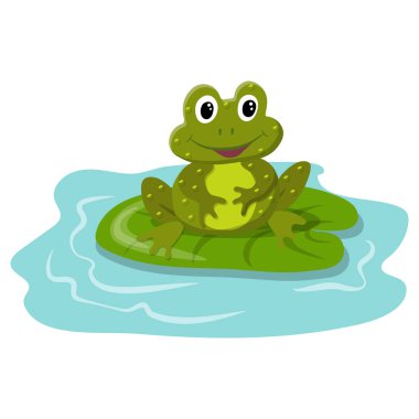 Çizgi film tarzında komik yeşil kurbağa. Vektör illüstrasyonu.