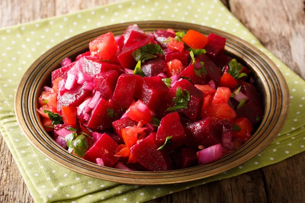 Salada Marroquina Saborosa Dietética Beterraba Fervida Com Cebolas Tomates Ervas — Fotografia de Stock