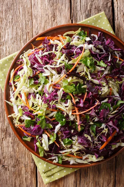 Mix Salad White Red Cabbage Carrots Onions Herbs Olive Oil — Stock Photo, Image