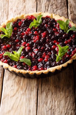 frenk üzümü çilek, kızılcık ve yaban mersini ile lezzetli tart masada bir pişirme çanağı nane yakın ile dekore edilmiştir. Vertica