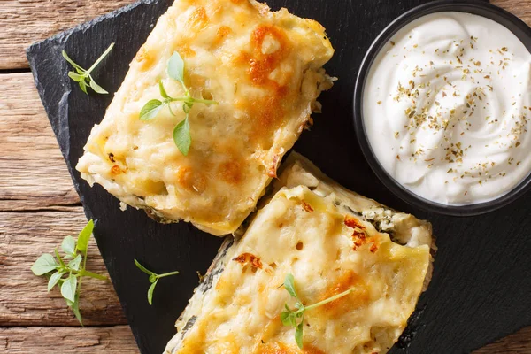 Lasanha Branca Com Frango Cogumelos Floresta Queijo Molho Bechamel Close — Fotografia de Stock