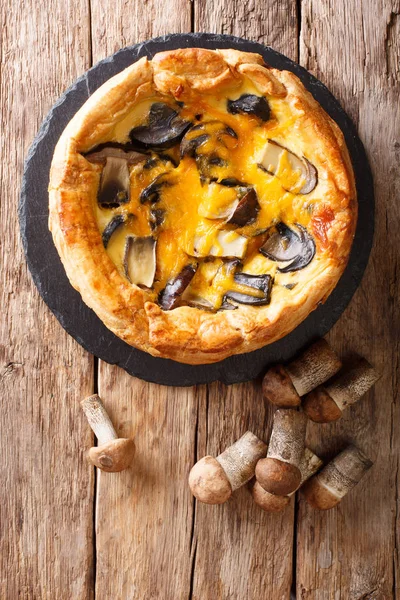 Chicago Style Pizza Forest Mushrooms Cheddar Cheese Chicken Cream Close — Stock Photo, Image