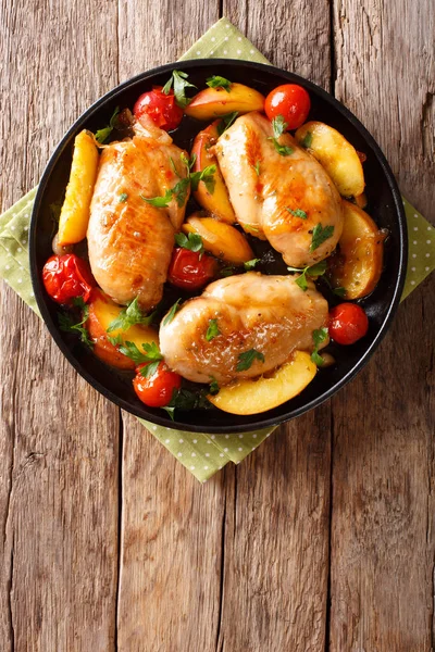 Poitrine Poulet Aigre Sucrée Cuite Avec Des Pêches Des Tomates — Photo