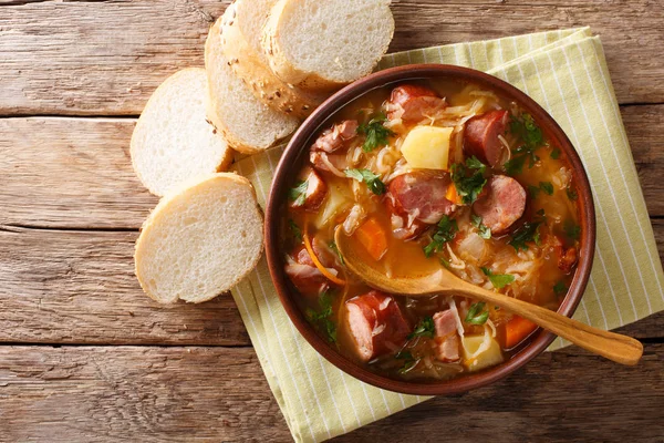 Receita Checa Sopa Chucrute Zelnacka Close Uma Tigela Mesa Vista — Fotografia de Stock