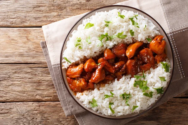 Stewed Bourbon Chicken Sauce Whiskey Sugar Ginger Soy Served Rice — Stock Photo, Image