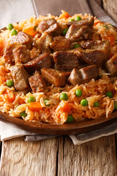 Delicioso Arroz Mexicano Con Verduras Servidas Con Carne Cerdo Picante —  Fotos de Stock