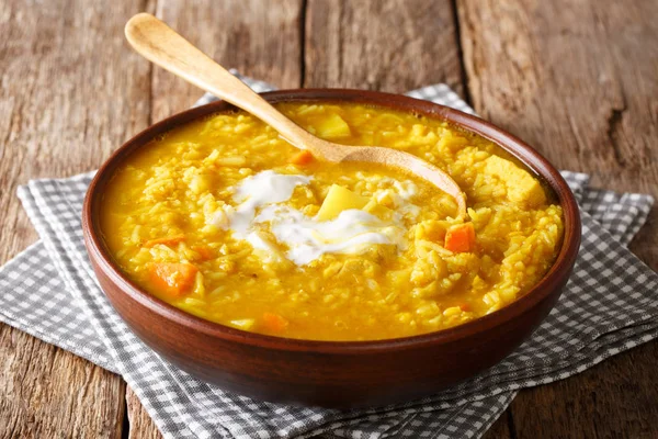 Köstliche Tamilische Mulligatawny Suppe Mit Linsen Reis Huhn Gemüse Und — Stockfoto