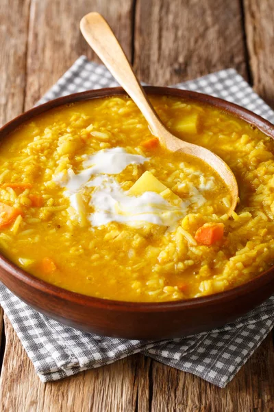 Köstliche Dicke Mulligatawny Suppe Aus Roten Linsen Reis Und Gewürzen — Stockfoto