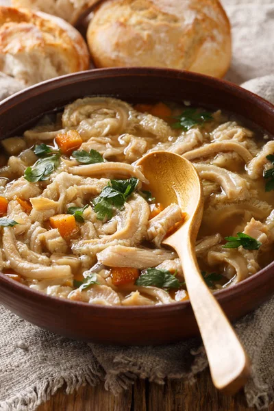 Refeição Caseira Polonesa Guisado Flaczki Com Legumes Close Uma Tigela — Fotografia de Stock