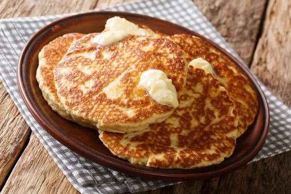 Homemade Gorditas Azucar Sweet Griddle Cakes Butter Close Plate Table — Stock Photo, Image