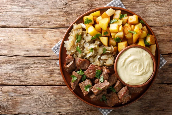 Carne Sueca Rydberg Com Cebolas Fritas Batatas Fritas Com Molho — Fotografia de Stock