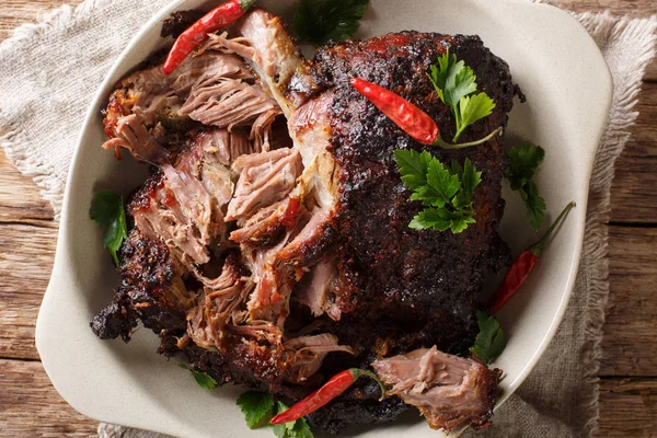 National Latin American dish of Pernil Asado shredded pork close