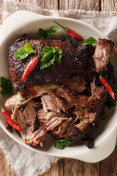 National Latin American dish of Pernil Asado shredded pork close